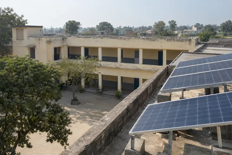 Architectural 3D illustration of solar above a North Indian school courtyard